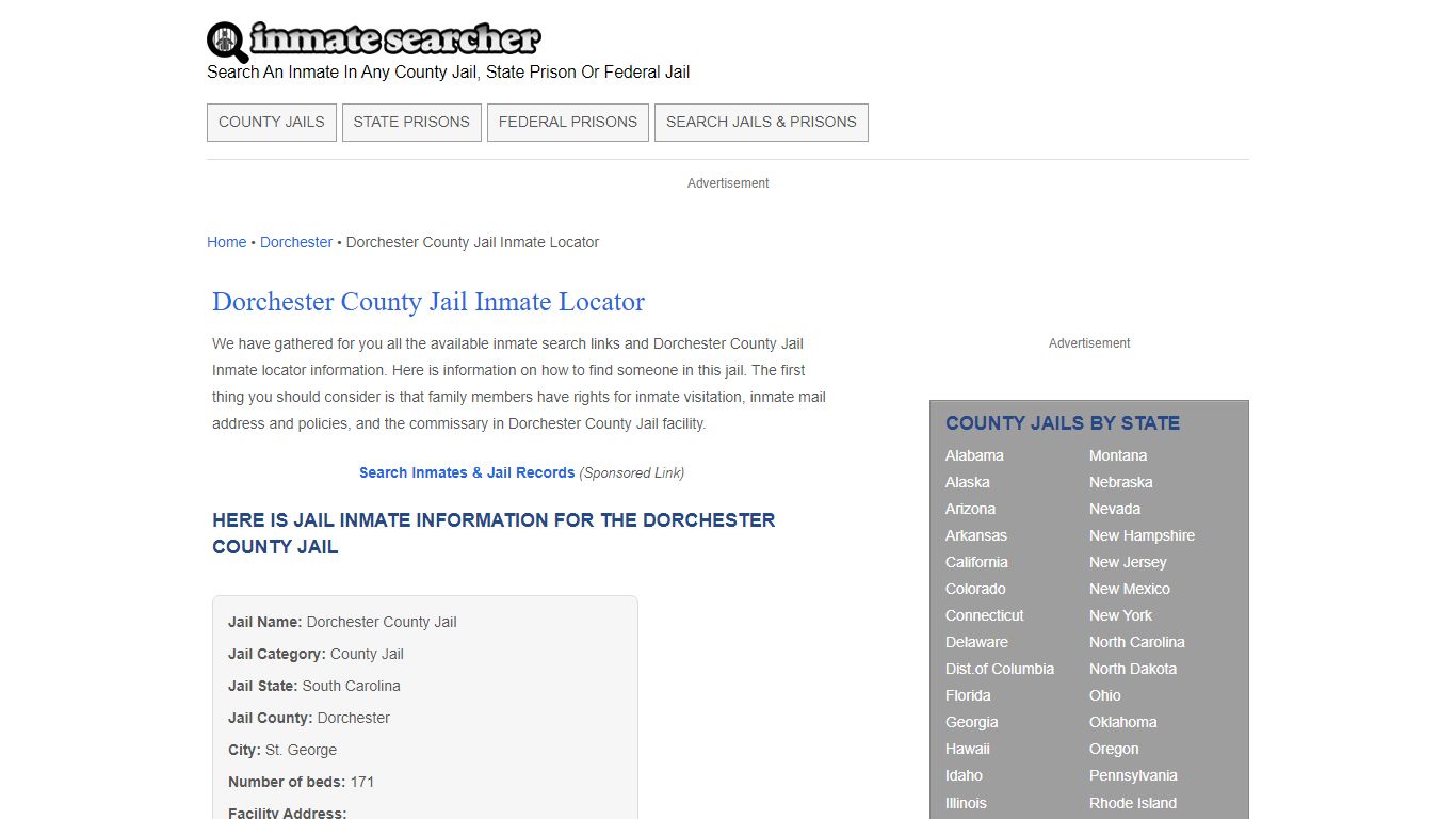 Dorchester County Jail Inmate Locator - Inmate Searcher